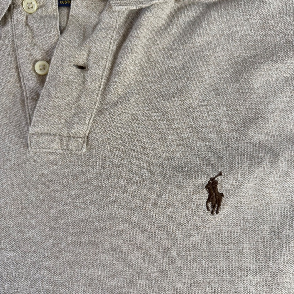 Polo Ralph Lauren Mens Short Sleeve Polo Shirt Tan Oatmeal Large - Picture 2 of 5